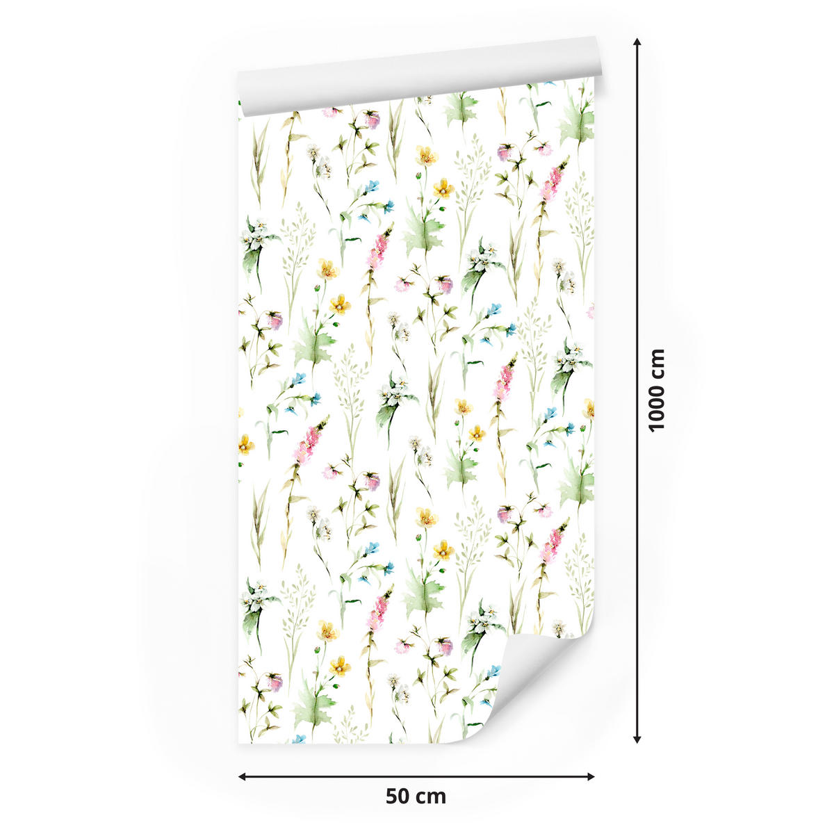 VLIESTAPETE Wildblumen im Boho-Stil – Grün, Bunt, Weiß – 50x1000 cm - Multicolor/Weiß, Papier (50/1000cm) - Muralo