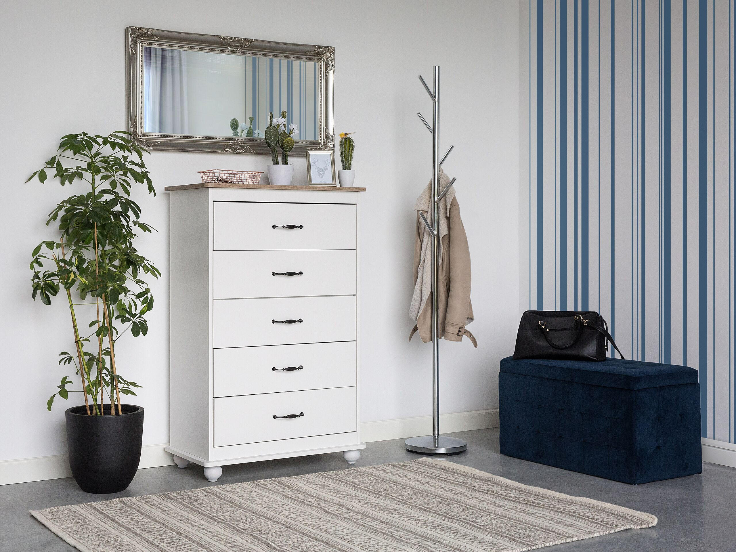 KOMMODE 5 Schubladen weiß Sharon - Schwarz/Weiß, Holzwerkstoff (76/117/39cm) - Beliani