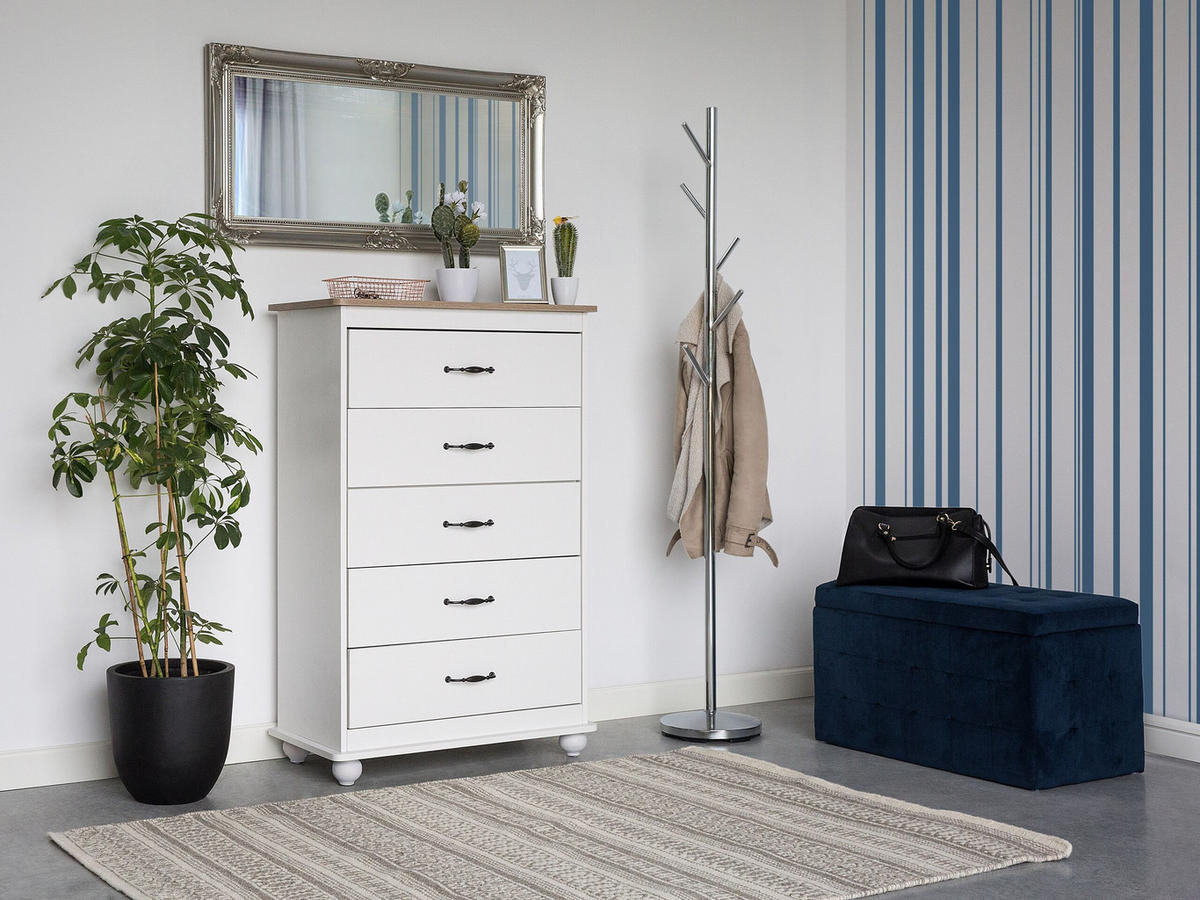 KOMMODE 5 Schubladen weiß Sharon - Schwarz/Weiß, Holzwerkstoff (76/117/39cm) - Beliani