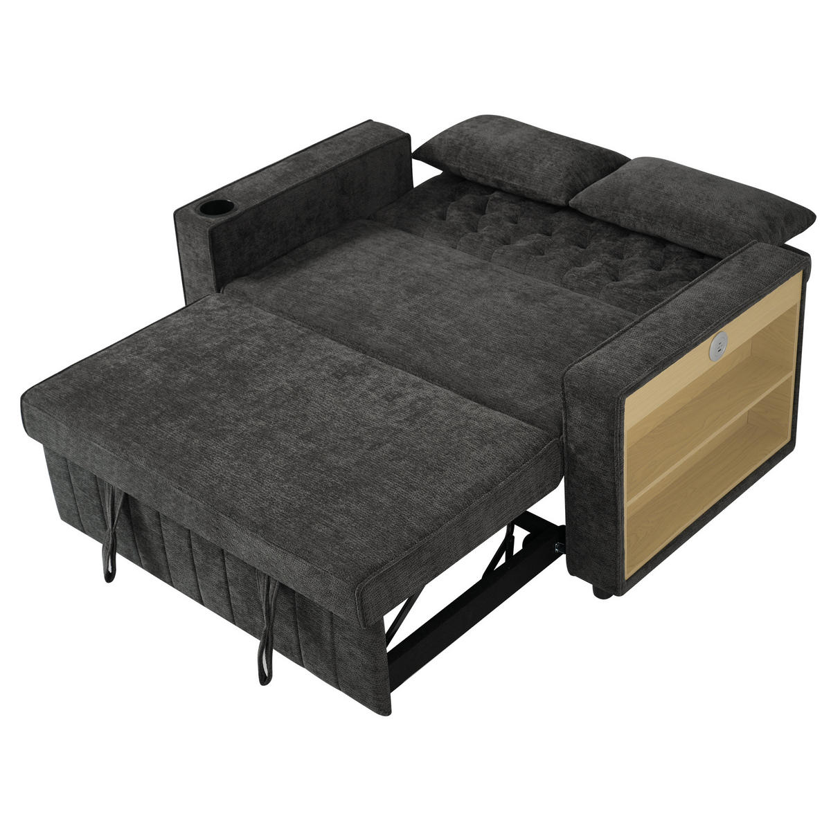 SCHLAFSOFA, Chenille mit USB-Anschluss, Stauraum & 3-fach verstellbarer Rückenlehne, 140/137/84 cm, Grau - Grau, Textil (137/84/140cm) - Redom
