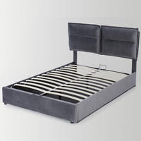 POLSTERBETT 140/200 cm mit verstellbarem Kopfteil, hydraulischem Bettkasten und Matratze, Grau - Grau, Textil - Redom