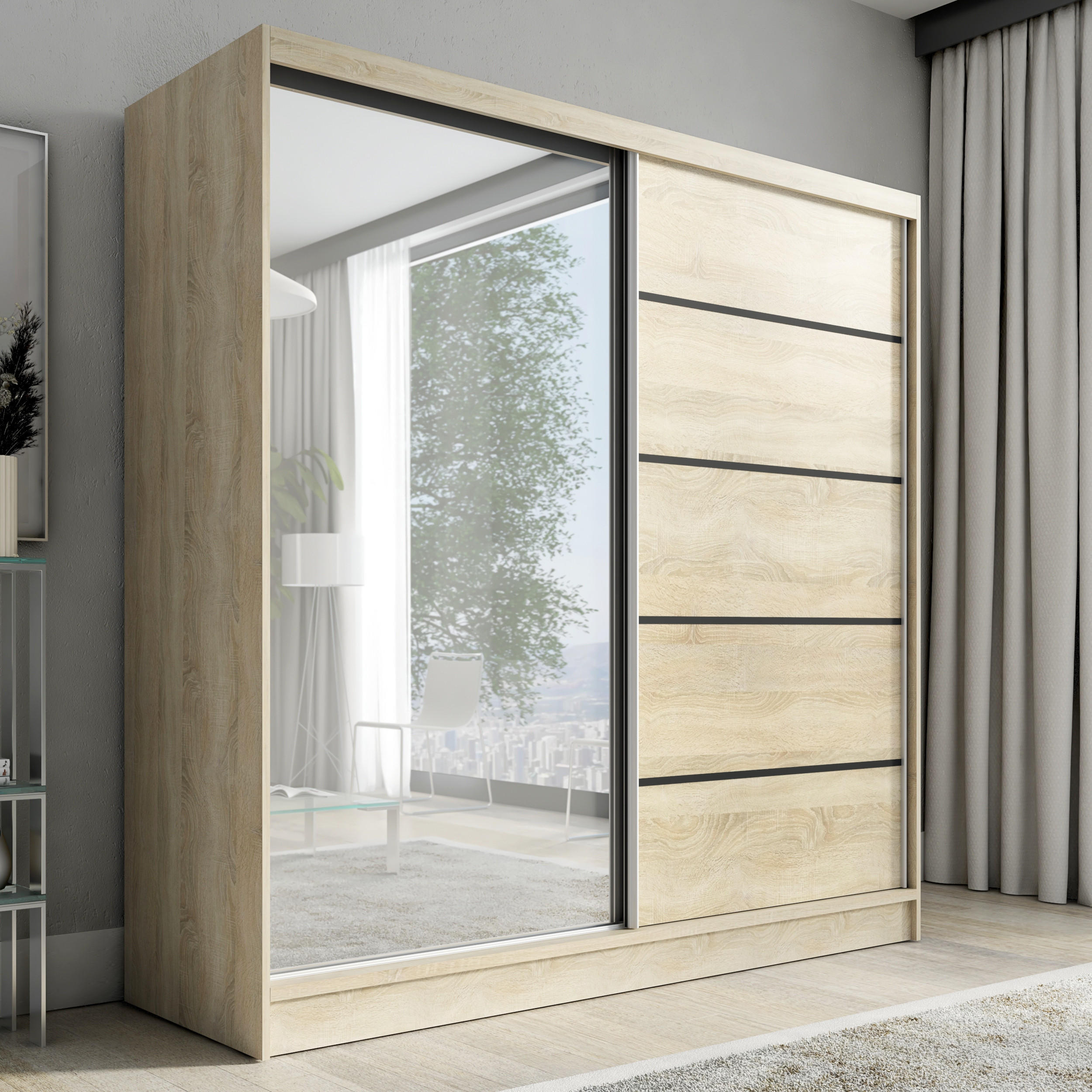 A&J MöbelLand Schwebetürenschrank Braun 200x215x60 cm