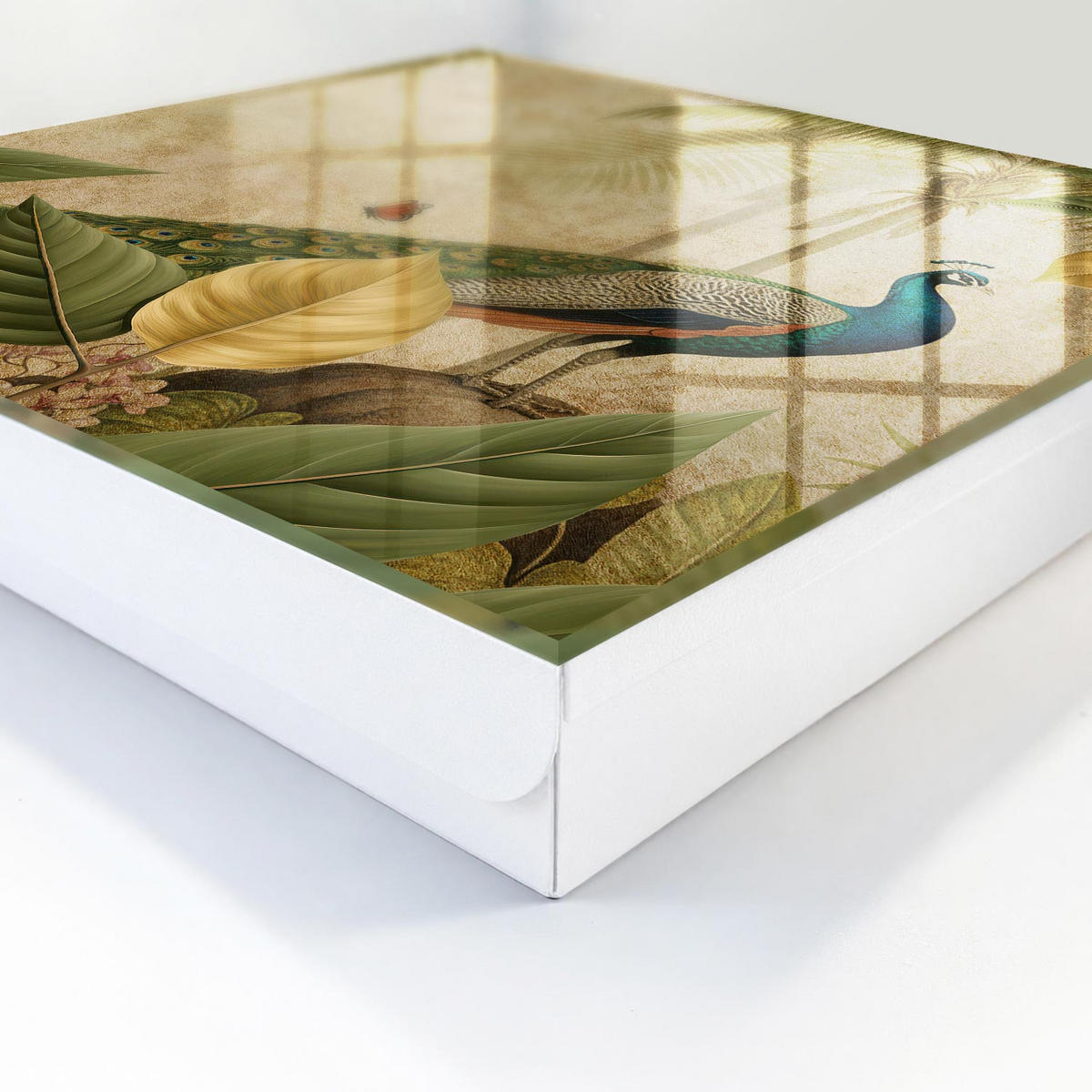 SCHLÜSSELBOX Weiß 30x30 cm – Türöffnung nach rechts - Exotische Landschaft - Beige, Metall (30/30/5cm) - TULUP