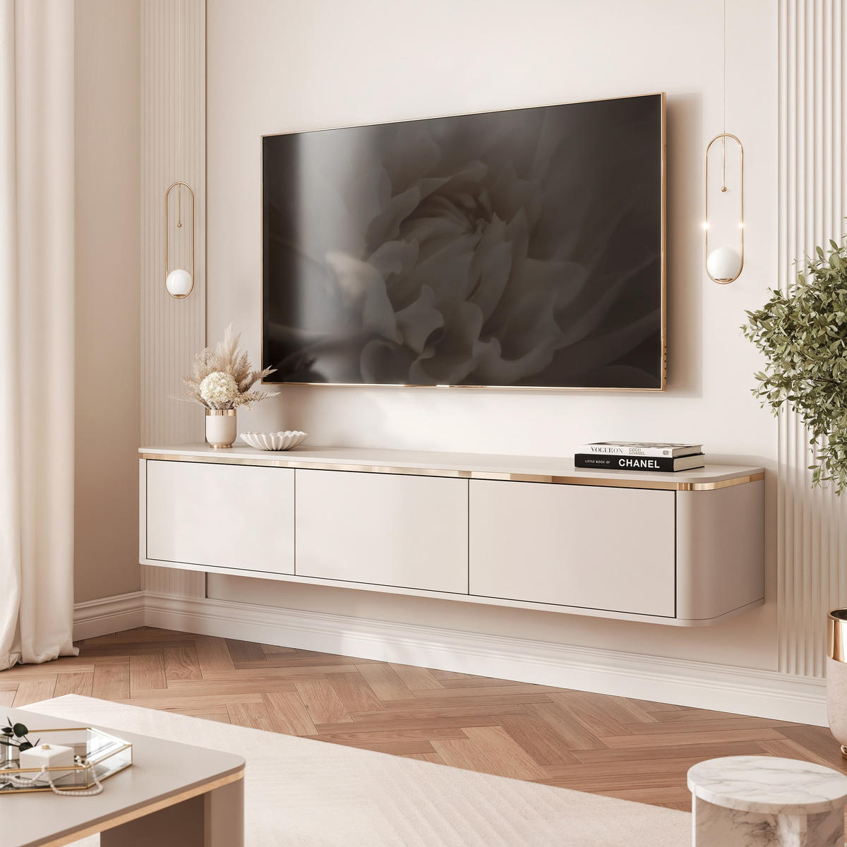 TV-LOWBOARD AZELIA Kaschmir hängend mit LED-Beleuchtung 165 cm - Kaschmir, Holzwerkstoff (165/31/35cm) - Idohome