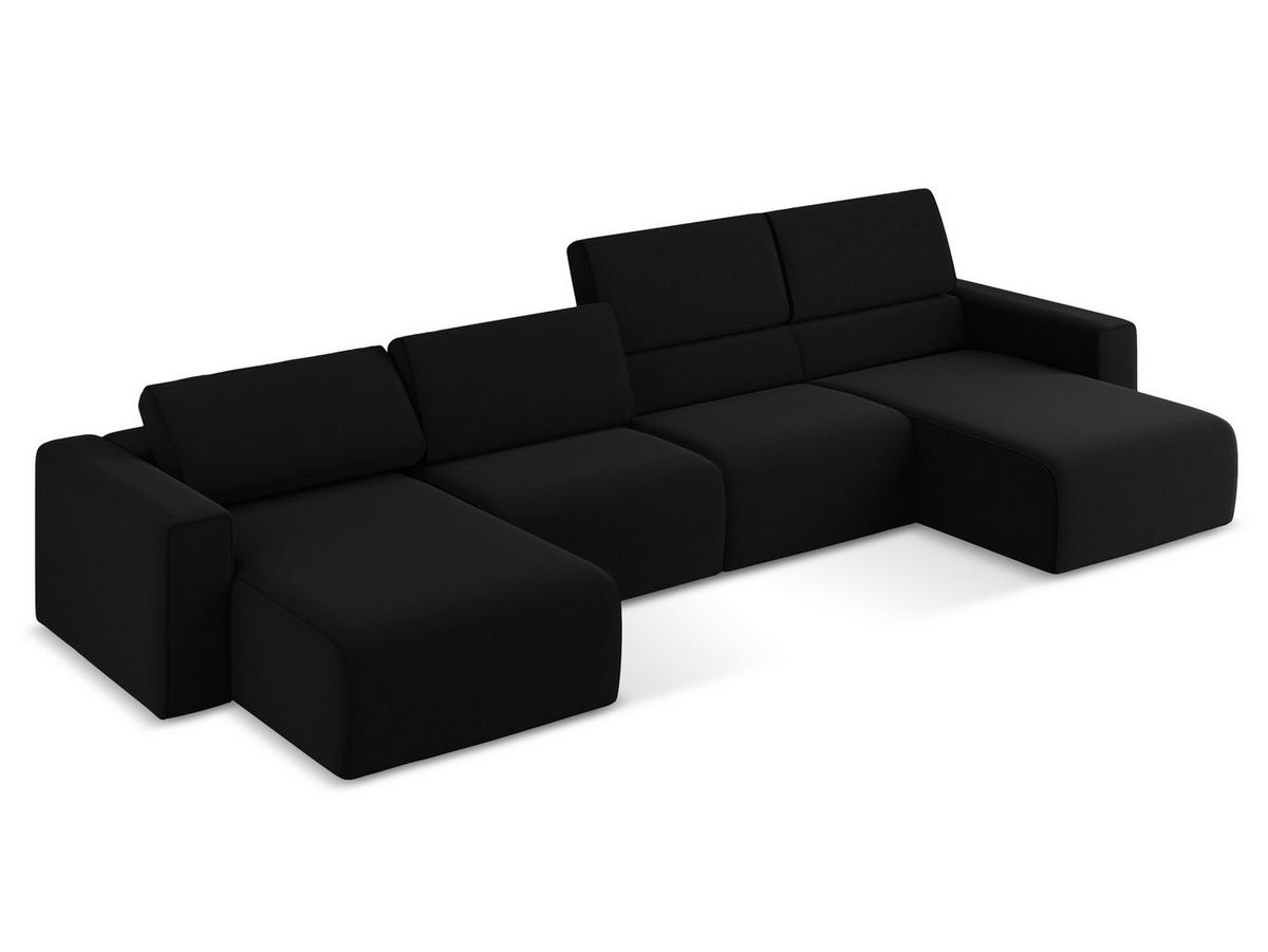 WOHNLANDSCHAFT Samt Stoff Schwarz - Schwarz/Grün, Kunststoff/Textil (404/80/167cm) - Makamii