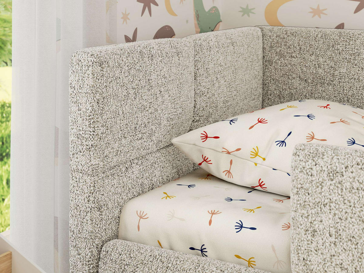 DĚTSKÁ POSTEL ARVO ALTA 90/200 - Tmavě šedá Strukturovaná látka - Vlevo - tmavě šedá, textil (90/200cm) - MKS
