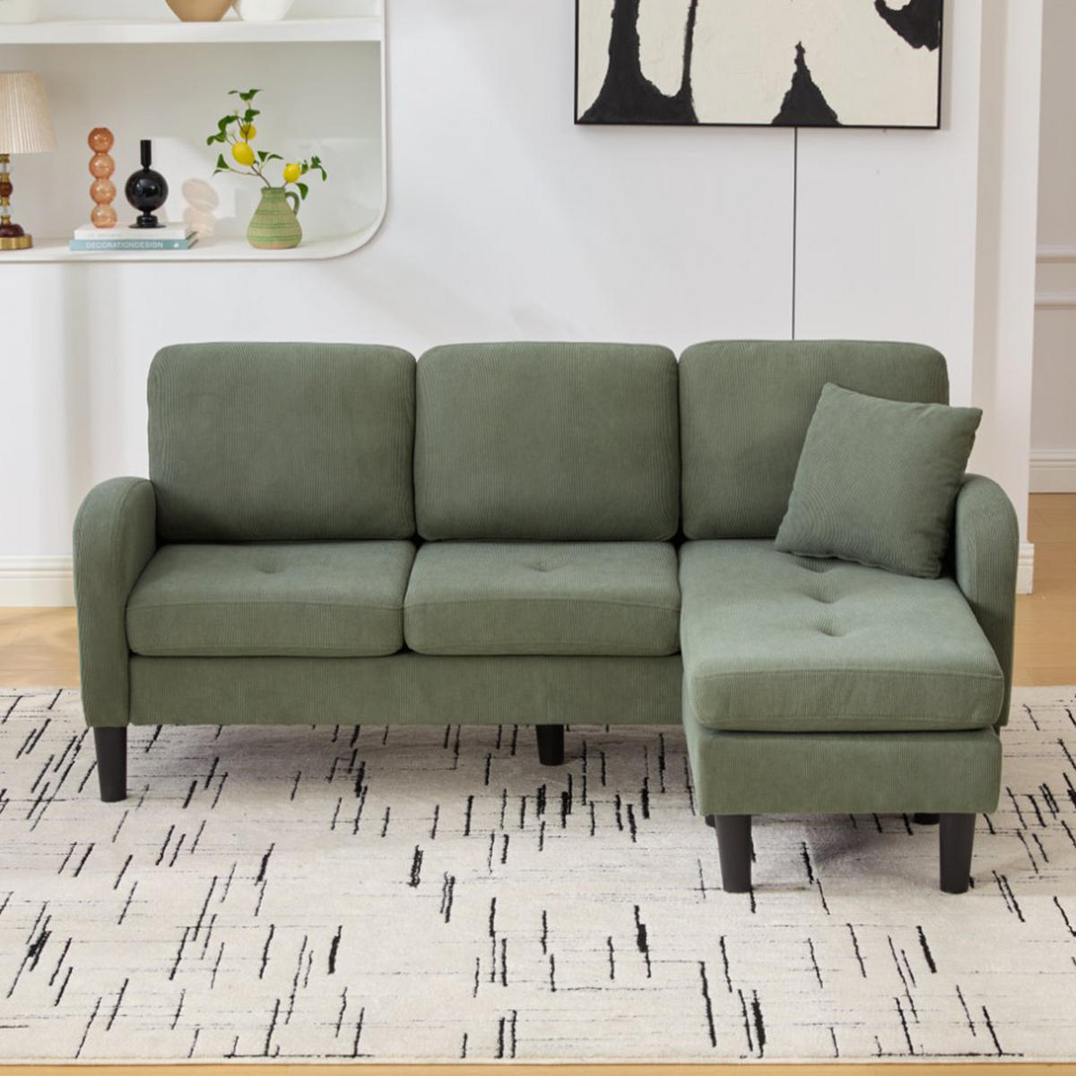 ECKSOFA L-Form Cordbezug mit modularer Chaiselongue Grün 166/118/77 cm - Grün, Textil (166/118cm) - Redom