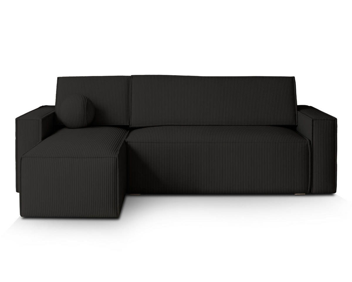 ECKSOFA RAVELO P Schwarz Kordstoff mit Schlaffunktion - Schwarz, Holz (240/140cm) - MASSENO