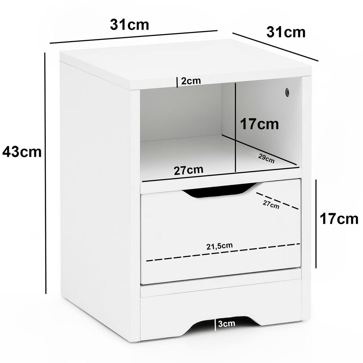 NACHTTISCH Modern Schublade Ablage Kratzfest ILM, Weiß 31x31x43 cm - Weiß, Holz (31/43/31cm) - KADIMA DESIGN