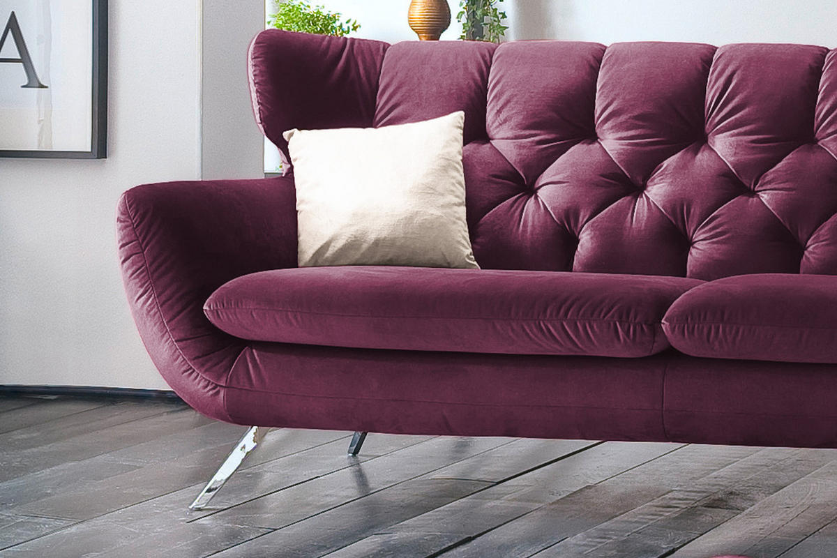 SOFA CHARME Violett Velvet - Violett/Silberfarben, Textil/Metall (200/94/95cm) - KAWOLA