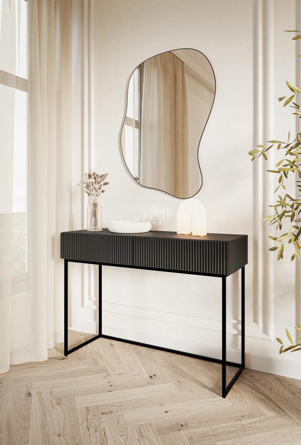 KONSOLENTISCH Veldio Schwarz mit schwarzen Beinen 110 cm - Schwarz, Holzwerkstoff/Metall (110/79/40cm) - Selsey