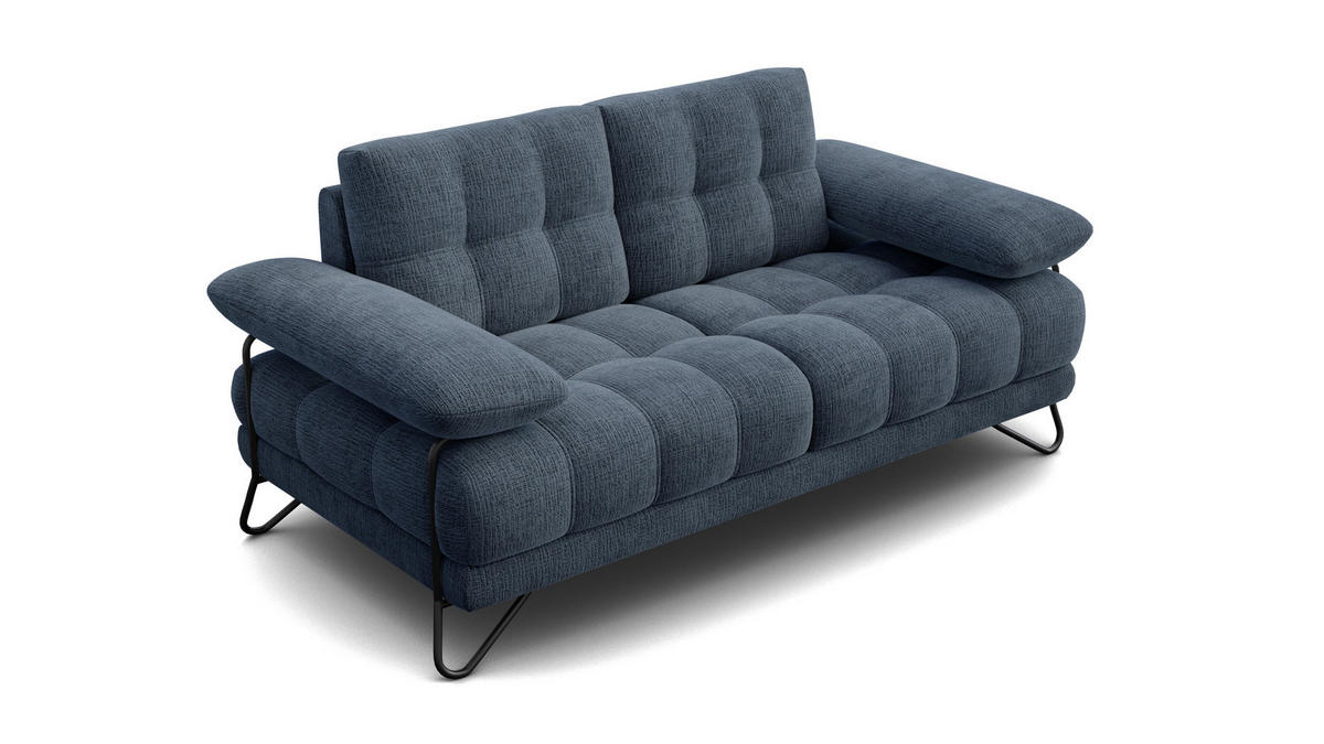 SOFA BUBBARA 2-Sitzer, marineblau - Blau/Schwarz, Holz/Textil (185/87/96cm) - Courtois Laville