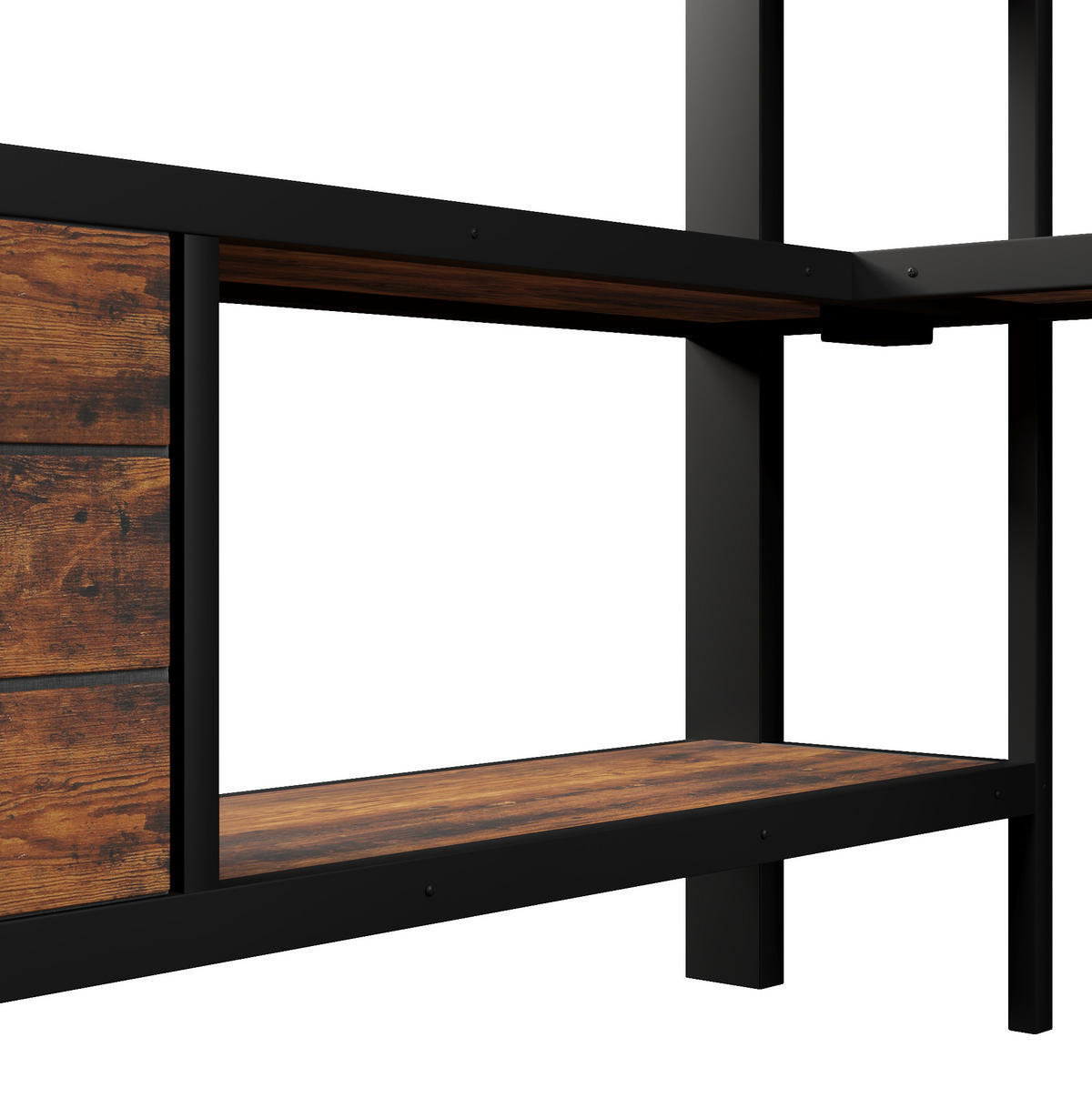 HOCHBETT 140/200 cm, Schwarz mit Ablagefläche, Schubladen, LED - Schwarz, Metall (140/200cm) - MIVRAY