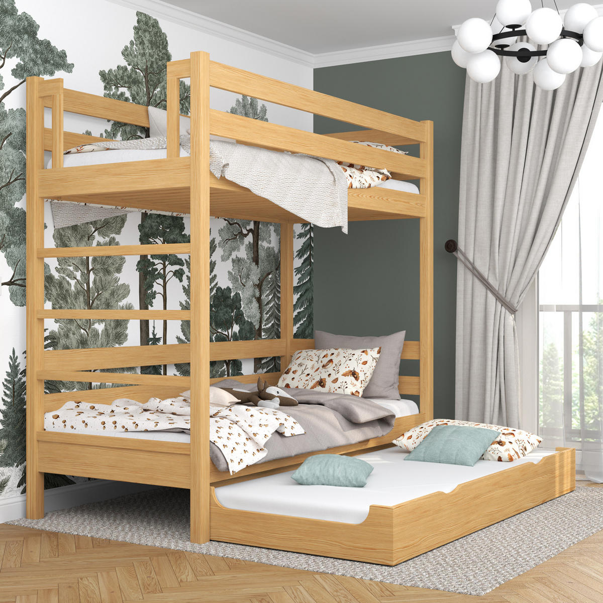 ETAGENBETT N03 mit Matratzenschublade Naturkiefer 100/190 - Hellbraun/Braun, Naturmaterialien/Holz (100/190cm) - N-Wood