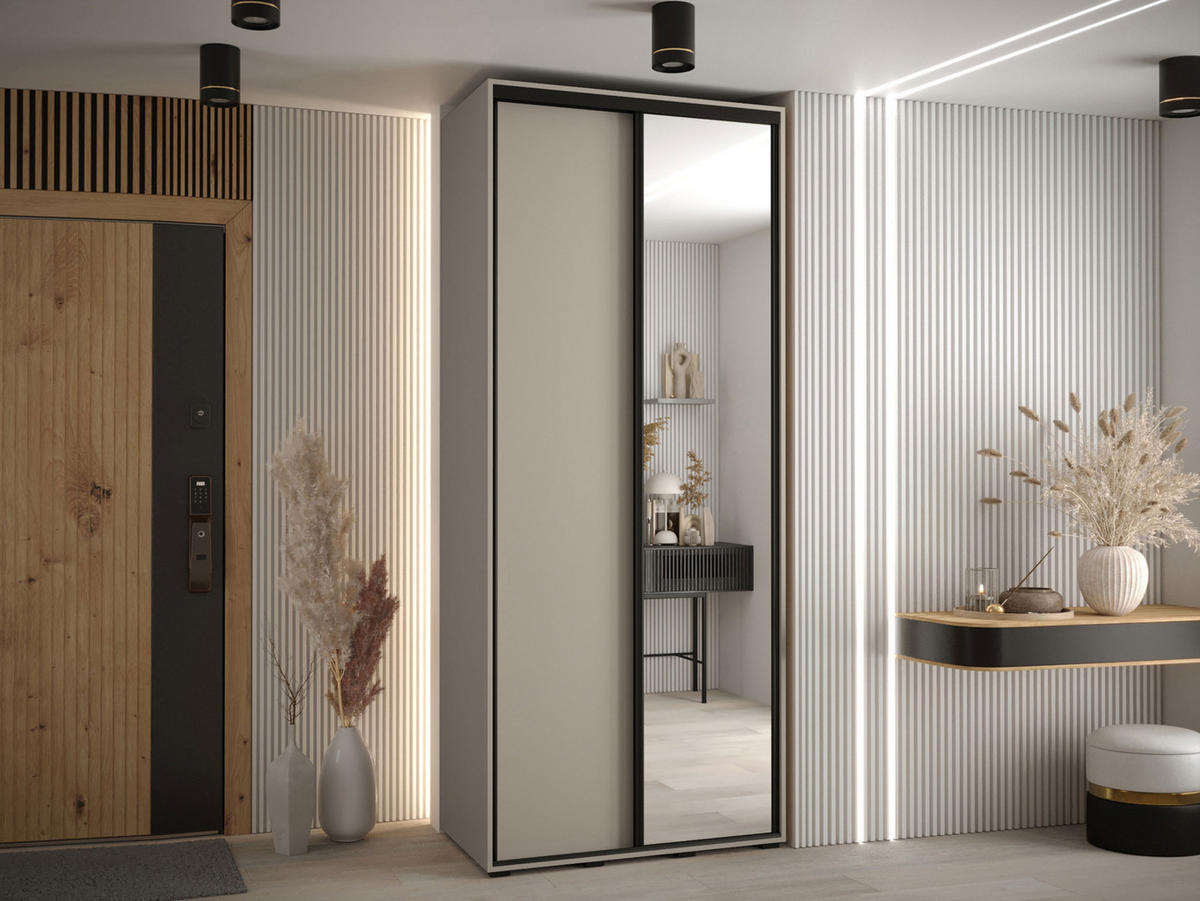 KLEIDERSCHRANK Dakota 3 100 cm - Beige/Schwarz, Holzwerkstoff/Kunststoff (100/235/60cm) - MIRJAN24