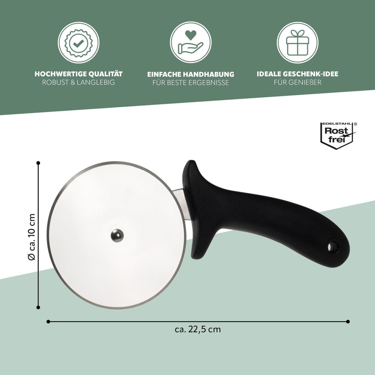 PIZZASCHNEIDER, schwarz, Edelstahl, Kunststoff - Schwarz, Metall (10/2/22.5cm) - bremermann