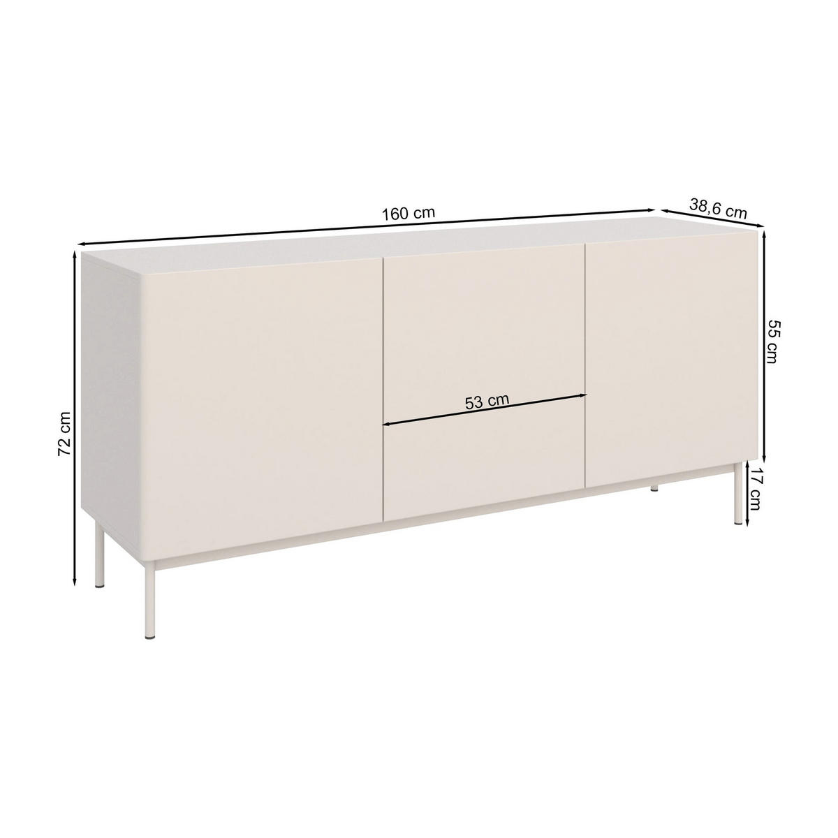TV-STOLEK Olio vysoký 3-dveřový černý 160 cm - černá, kov/kompozitní dřevo (160/72/38.6cm) - Selsey