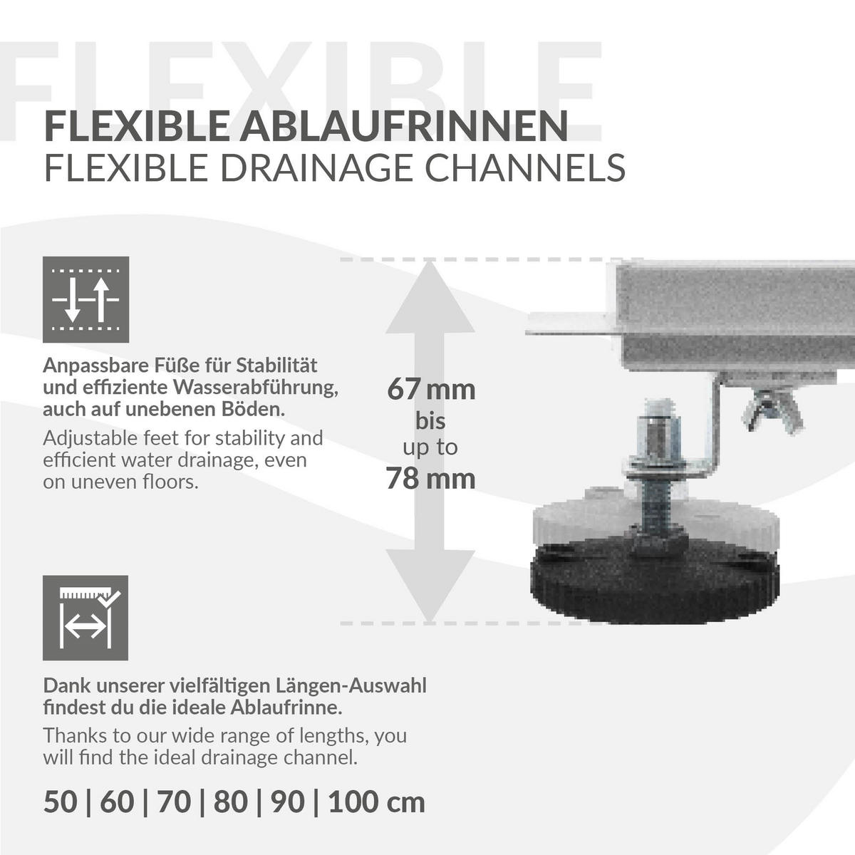 DUSCHRINNE 60cm - Silberfarben, Metall (13.9/7.8/64cm) - LuxeBath
