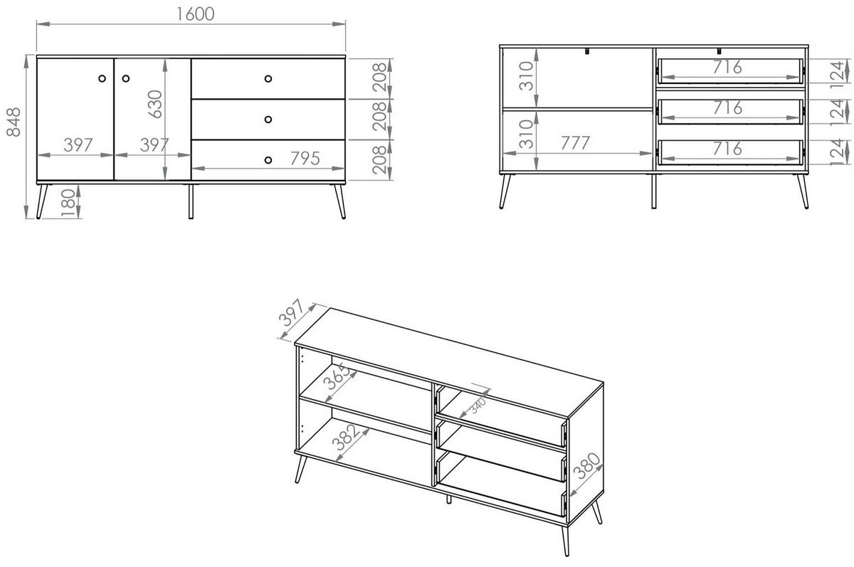 SIDEBOARD Selgin Greige 160 cm - Taupe/Goldfarben, Holzwerkstoff/Metall (160/84.8/39.7cm) - Selsey