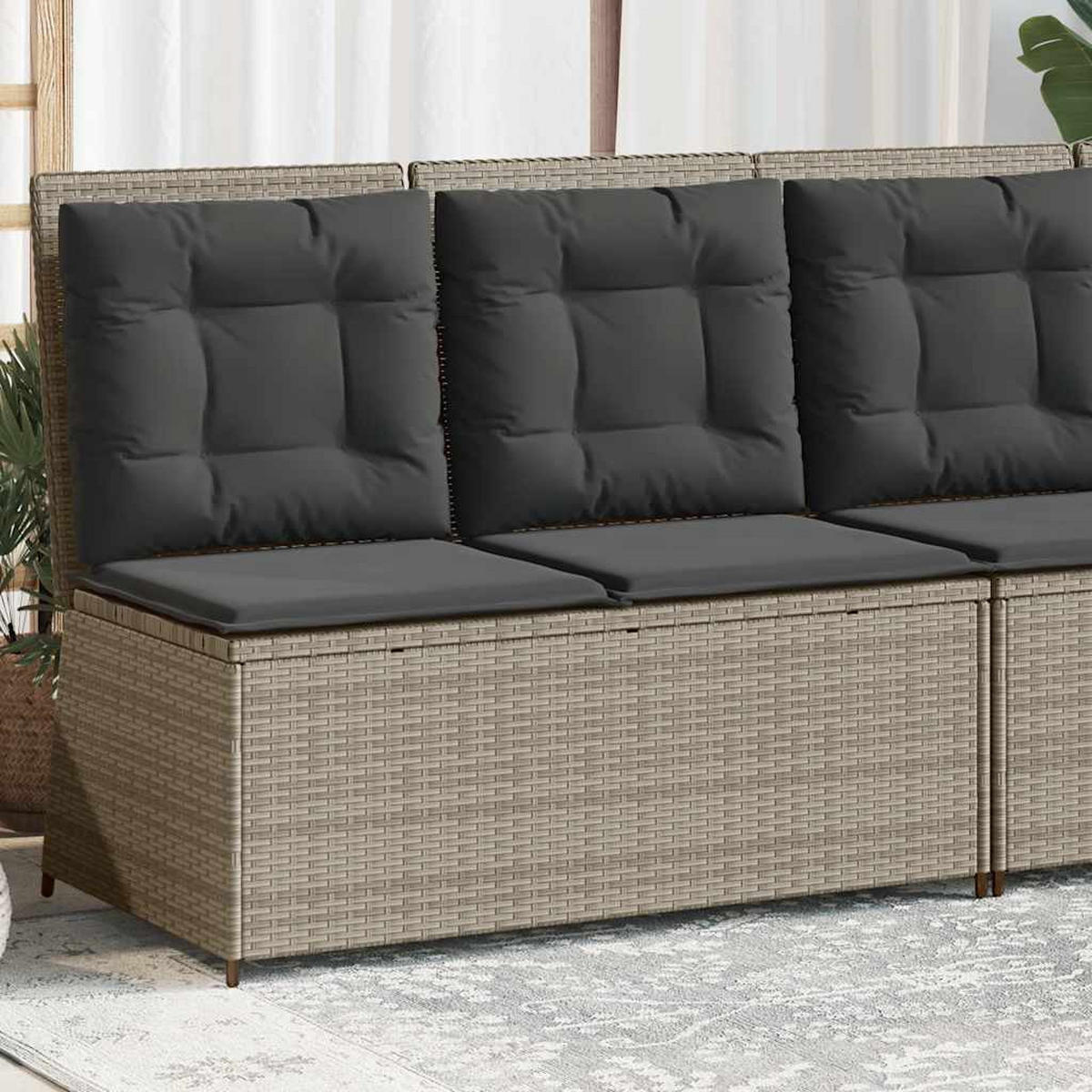 GARTENBANK Verstellbar mit Kissen Hellgrau Poly Rattan - Grau, Kunststoff (95/95/108cm)