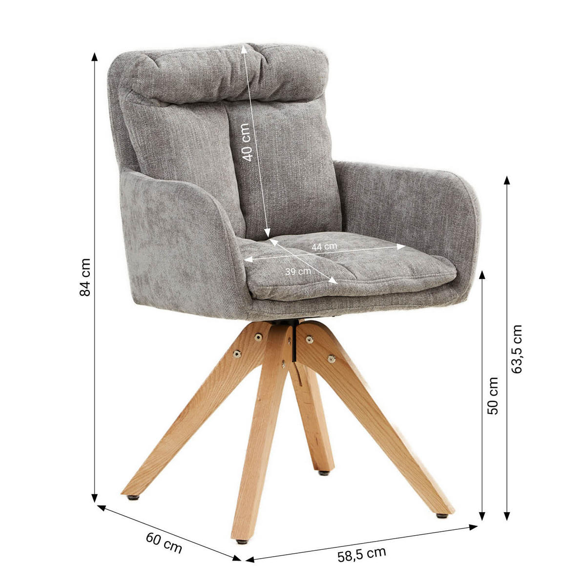 ARMLEHNENSTUHL 2 Stück in Holz Leinen Grau drehbar - Naturfarben/Grau, Textil (59/84/60cm) - Homestyle4u
