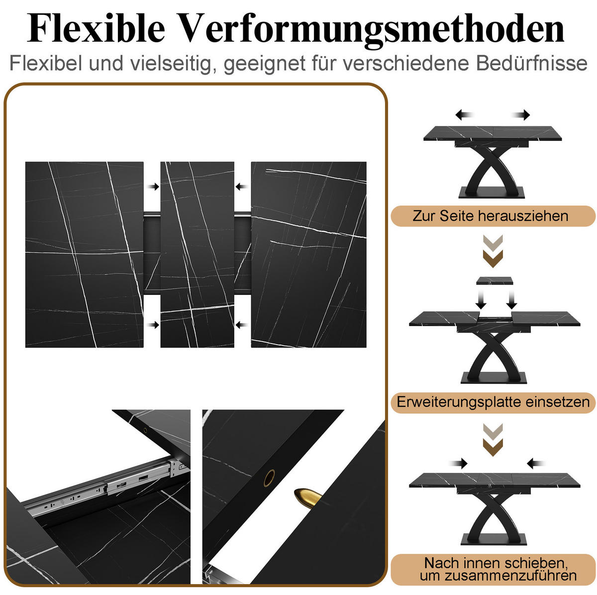 ESSTISCH 120(160)/80/76 cm ausziehbar mit versteckter Einlegeplatte und X-Gestell, Schwarz - Schwarz, Holzwerkstoff (120/80/75cm) - Redom