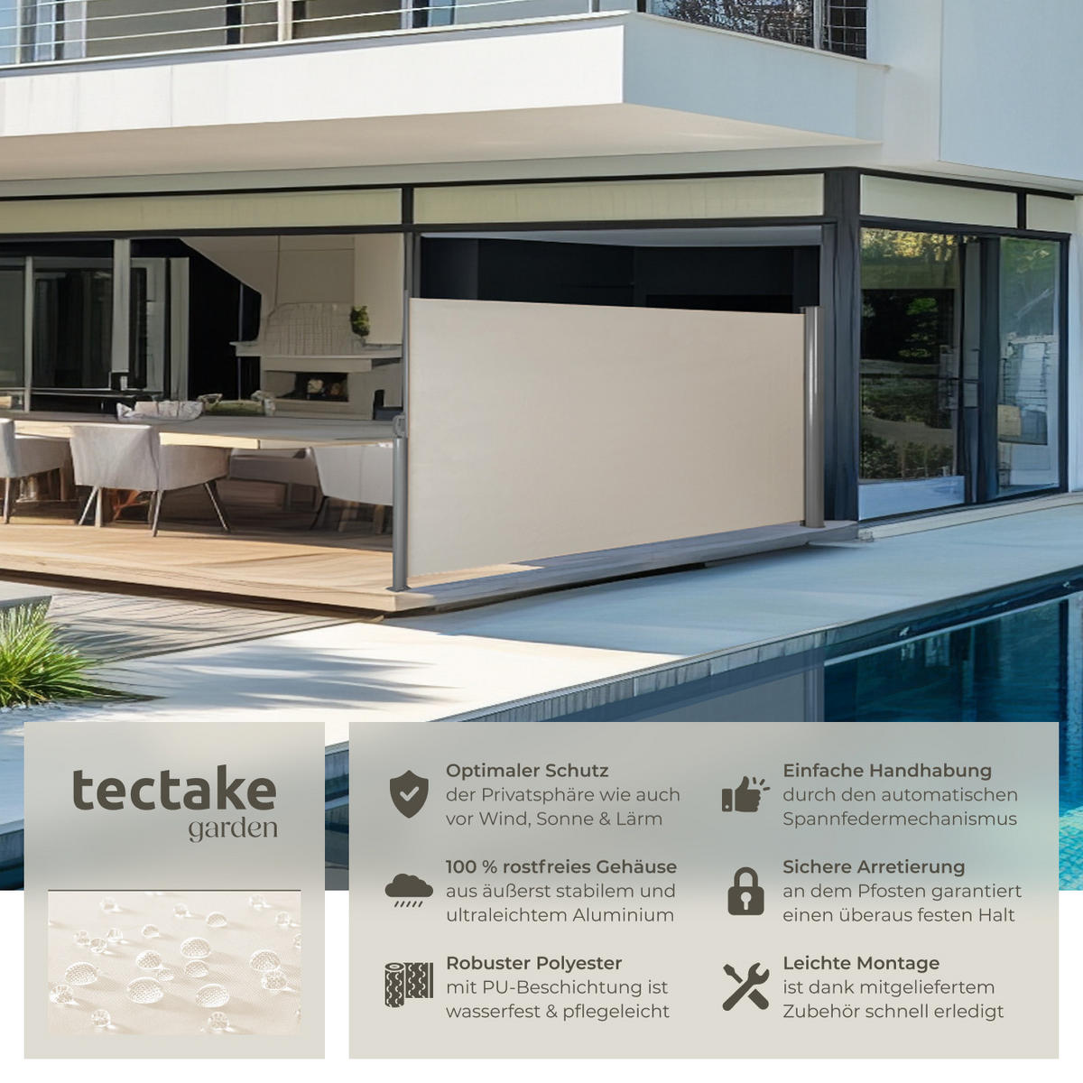 SEITENMARKISE ,180 x 300 cm,beige - Beige, Textil (180/10cm) - tectake