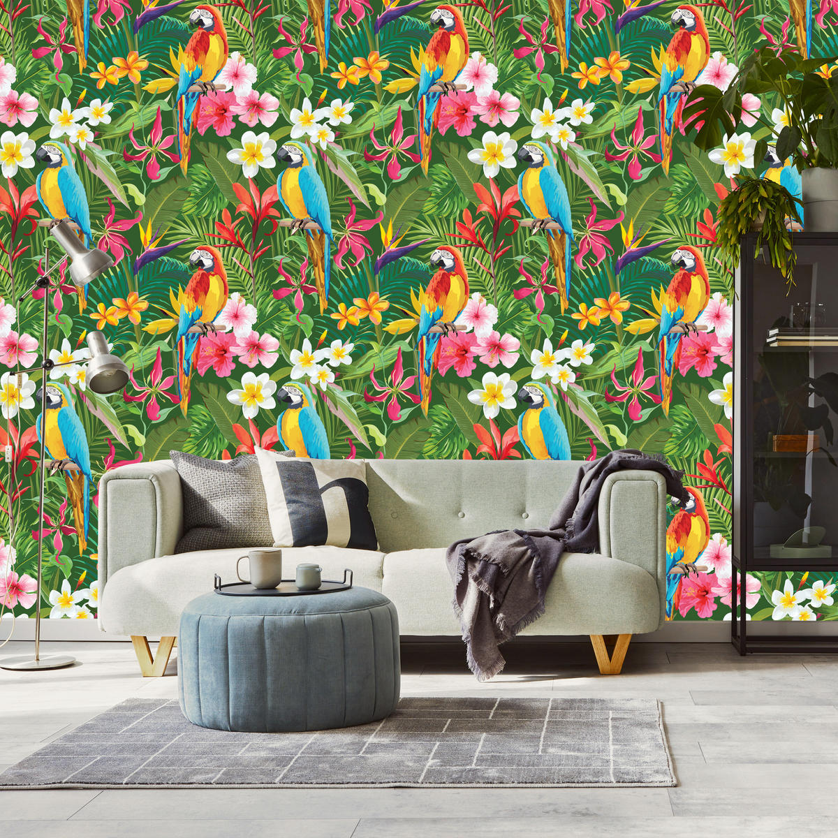 VLIESTAPETE Tropische Papageien – Grün, Bunt – 50x1000 cm - Multicolor/Grün, Papier (50/1000cm) - Muralo