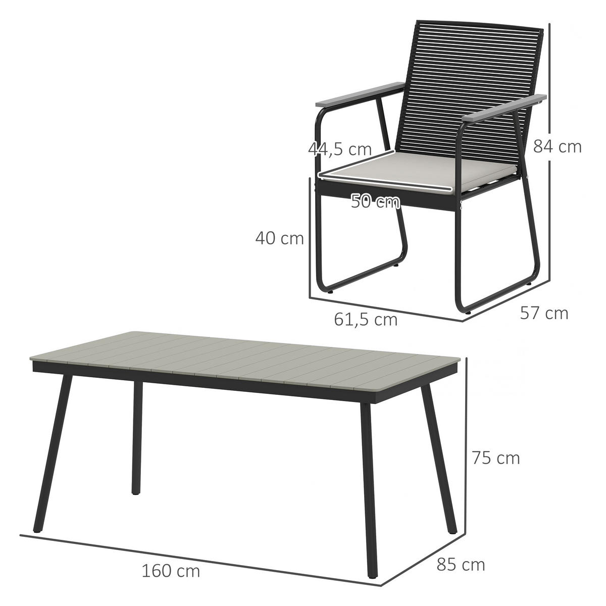 SITZGRUPPE 7-teilig für 6 Personen aus Metall - Grau, Metall - Outsunny