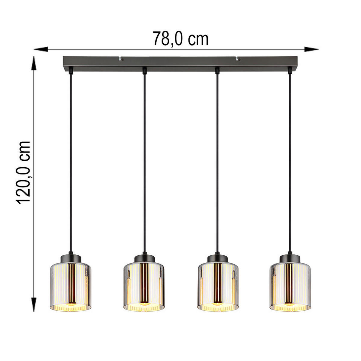HÄNGELEUCHTE Glas Opal Schwarz Chrom 4-flammig - Schwarz, Glas (78/12/120cm) - Globo Lighting