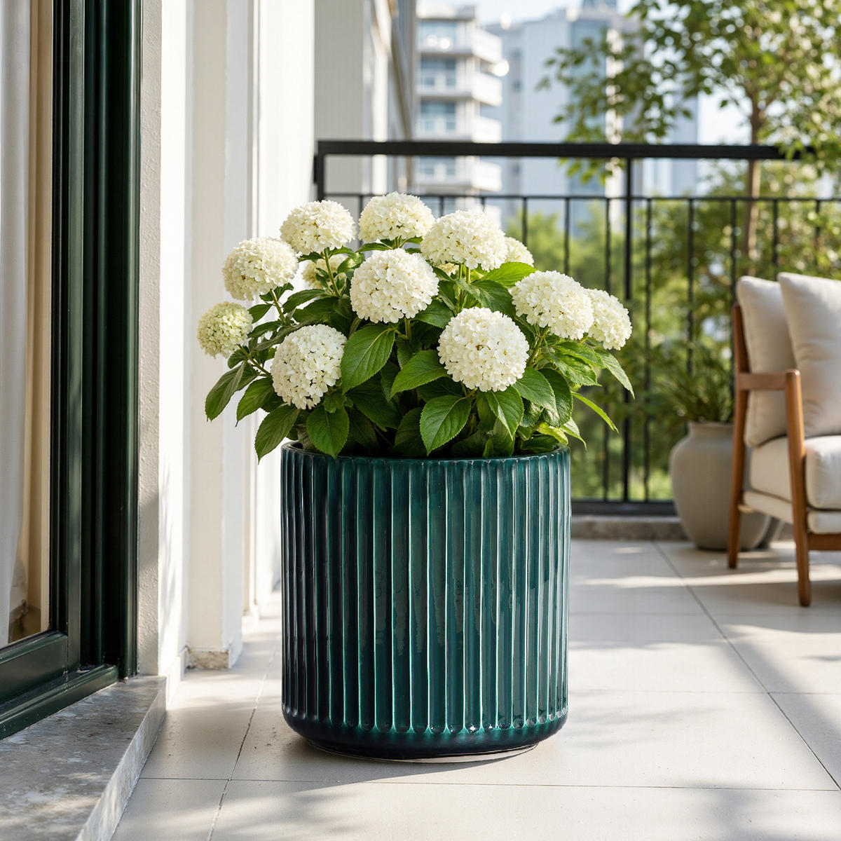 BLUMENTOPF Keramik Dunkelgrün Grün und Weiß Ø30.2xH30.3 cm - Grün, Keramik (30.3cm) - Hometopia