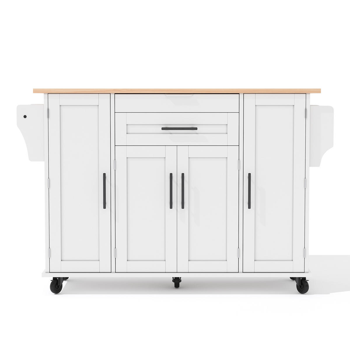 KÜCHENINSEL 136/70/92 cm mit ausziehbarer Arbeitsplatte, verdeckter Besteckschublade und Rollen, Weiß/Natur - Weiß, Holzwerkstoff (136/92/70cm) - Redom
