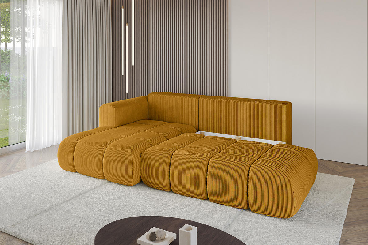 ECKSOFA Ottomane Links CLOUD-L 289x180x40 Senfgelb Cord - Currygelb, Holzwerkstoff/Kunststoff (180/289cm) - ALTDECOR