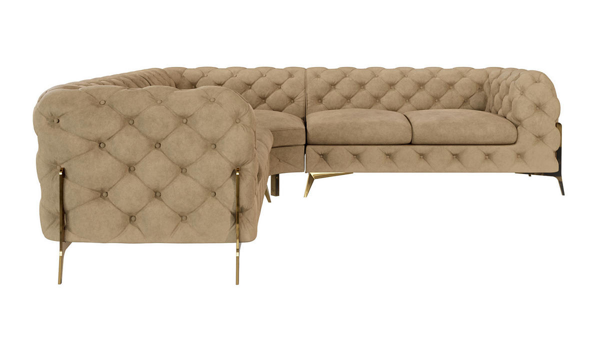 ECKSOFA Chesterfield Lexi Beige Samt - Beige/Goldfarben, Holz/Textil (264/264cm) - S-Style Möbel