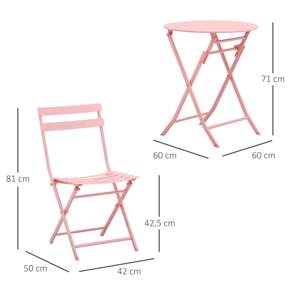 GARTENMÖBEL Set, Metall, Rosa - Rosa, Metall - Outsunny