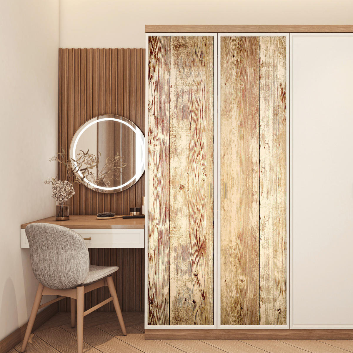 TÜRAUFKLEBER Selbstklebend - Holz - Vintage - Regal - Eiche 95x215 cm - Türtapete - Honigeiche, Kunststoff (95/0.1cm) - MuchoWow