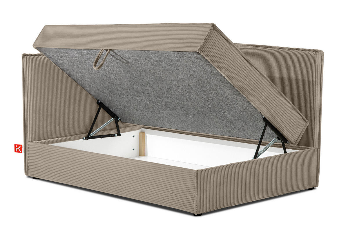 JUGENDBETT ROTI Einzelbett mit Bettkasten, 90x200cm, Bett mit Bonellmatratze, mit Rückenlehne - Beige/Schwarz, Holz/Holzwerkstoff (92/200cm) - KONSIMO®