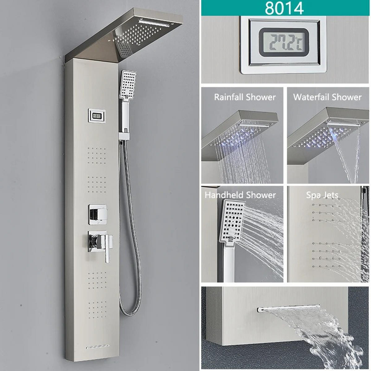 DUSCHPANEEL LED Edelstahl 8014 Nickel gebürstet - Nickelfarben, Kunststoff/Metall (20/114/46.5cm) - Kaket