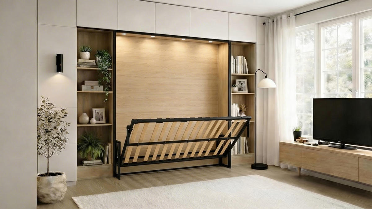 WANDBETT Morphy Classik Modulares SizeFlex- und TypeFlex-System - 200x120 Horizontal - Schwarz, Holz (200/120cm) - WallBedKing