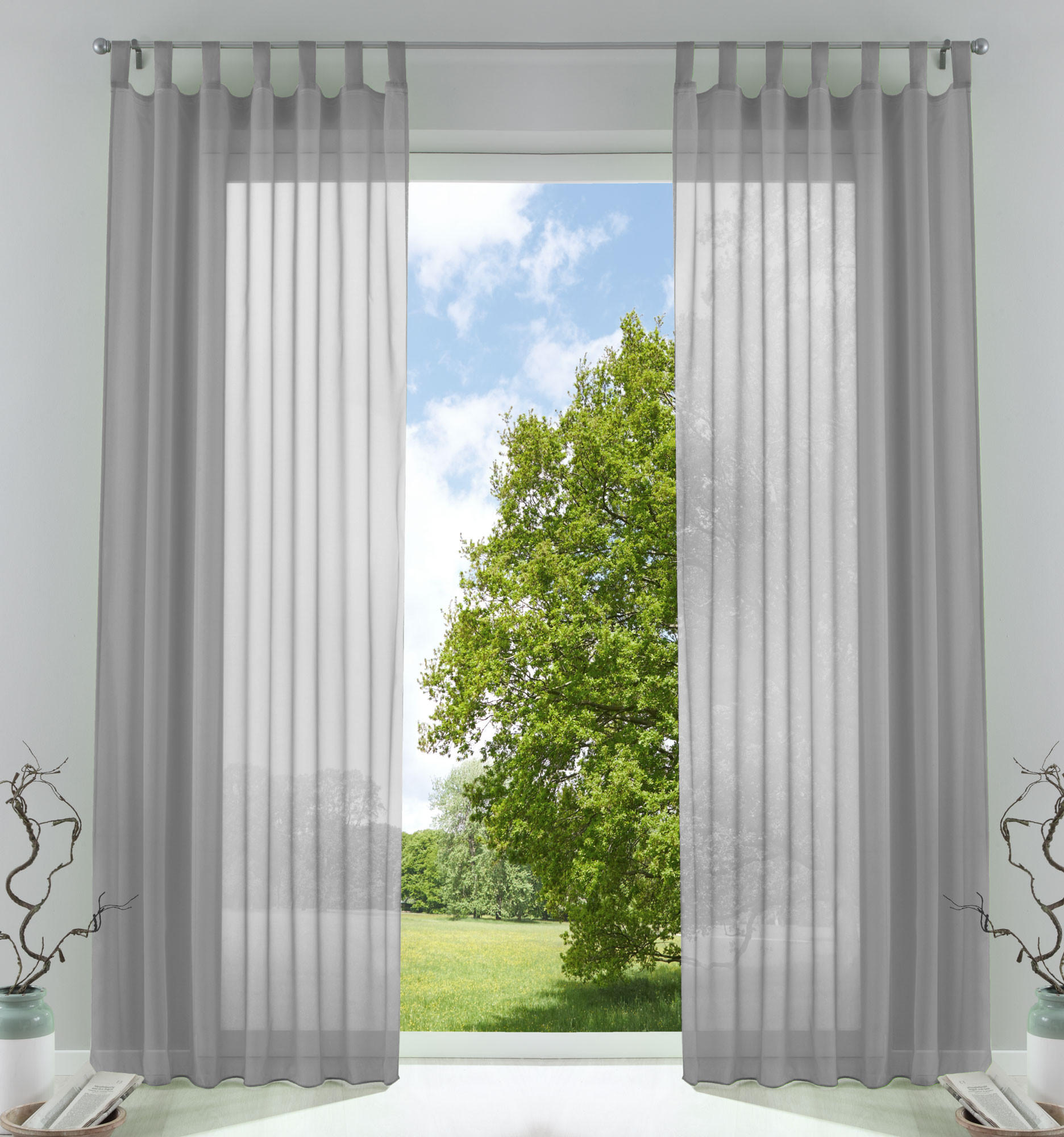 SCHLAUFENGARDINEN Voile 2er Set 225x140 cm Grau - Grau, Textil (140/225cm) - Gardinenbox.eu