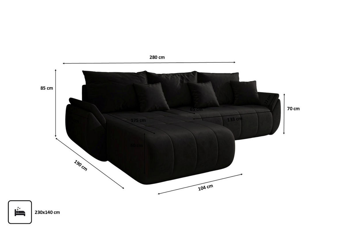 ECKSOFA Mit Schlaffunktion Und Bettkasten TOKYO, Stoff MONOLITH, Anthrazit, Links - Anthrazit, Holz (280/190cm) - Kaiser Möbel