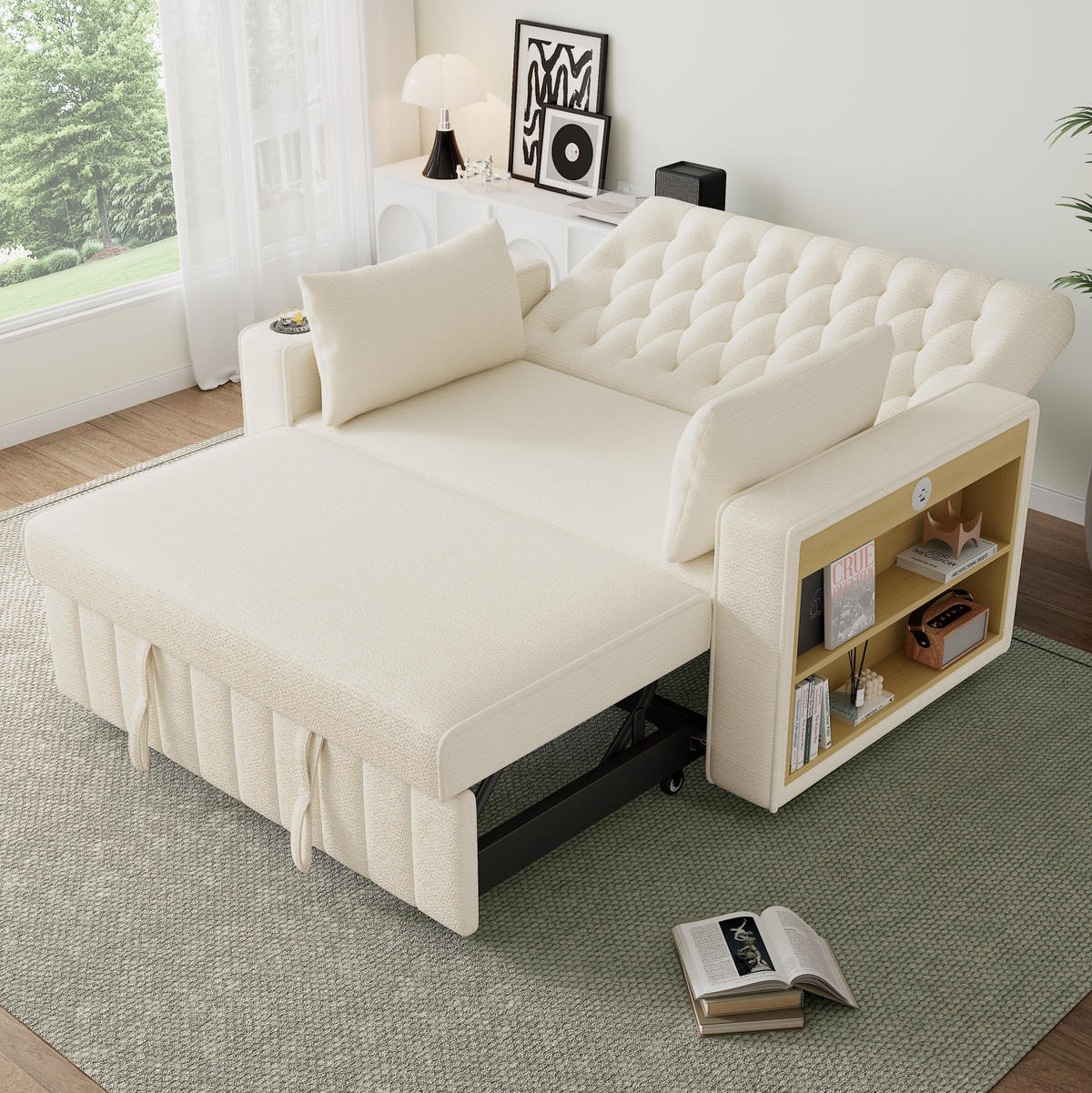 SCHLAFSOFA, Chenille mit Schlaffunktion & USB-Anschluss, 140/137/84 cm, Beige, inkl. 2 Kissen - Beige, Textil (137/84/140cm) - Redom