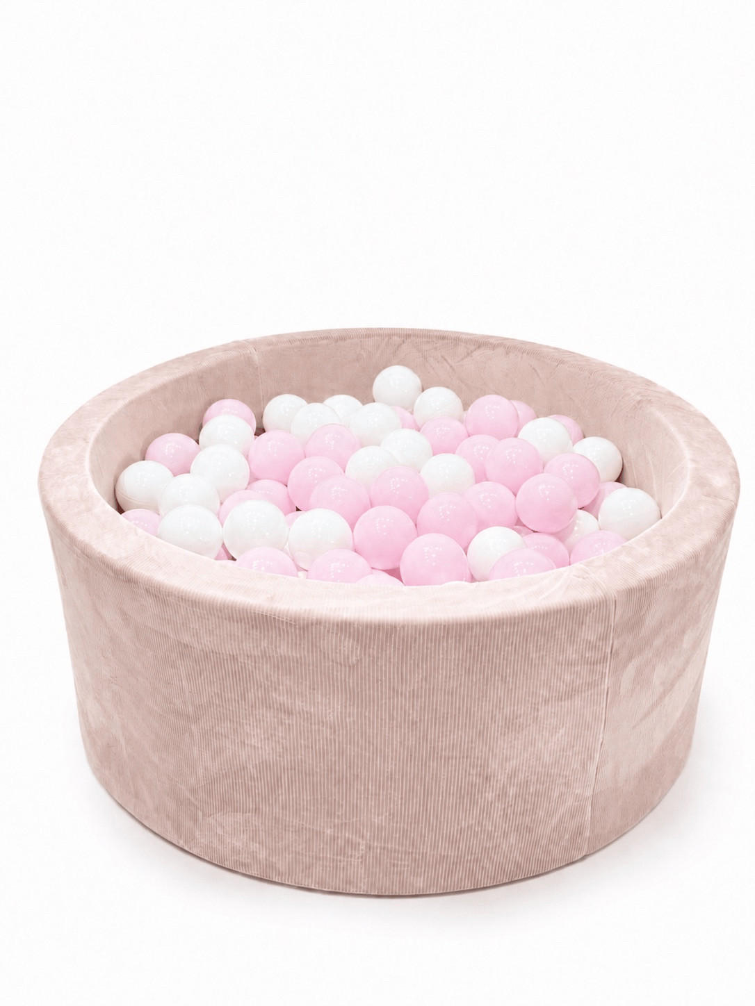 BÄLLEBAD für Babys Hellbeige Ø90 × 30 cm mit 200 weißen und rosa Bällen - Creme, Textil (90/30cm) - AngeLove
