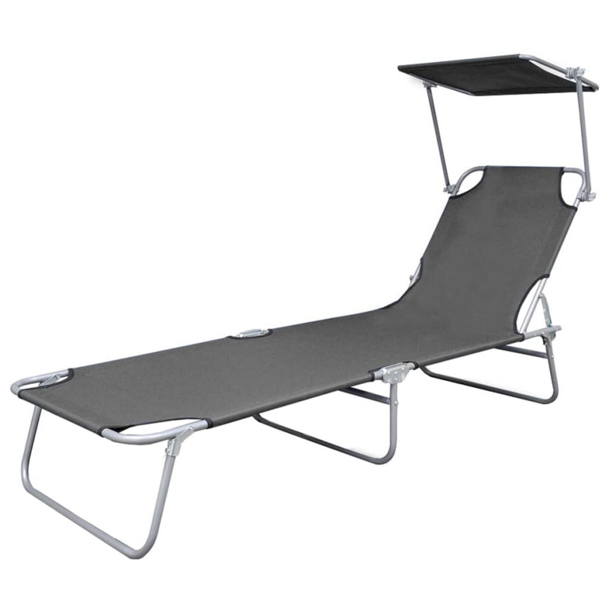 SONNENLIEGE Klappbar mit Sonnenschutz Stahl Grau - Grau, Metall (58/27/189cm) - furnicato