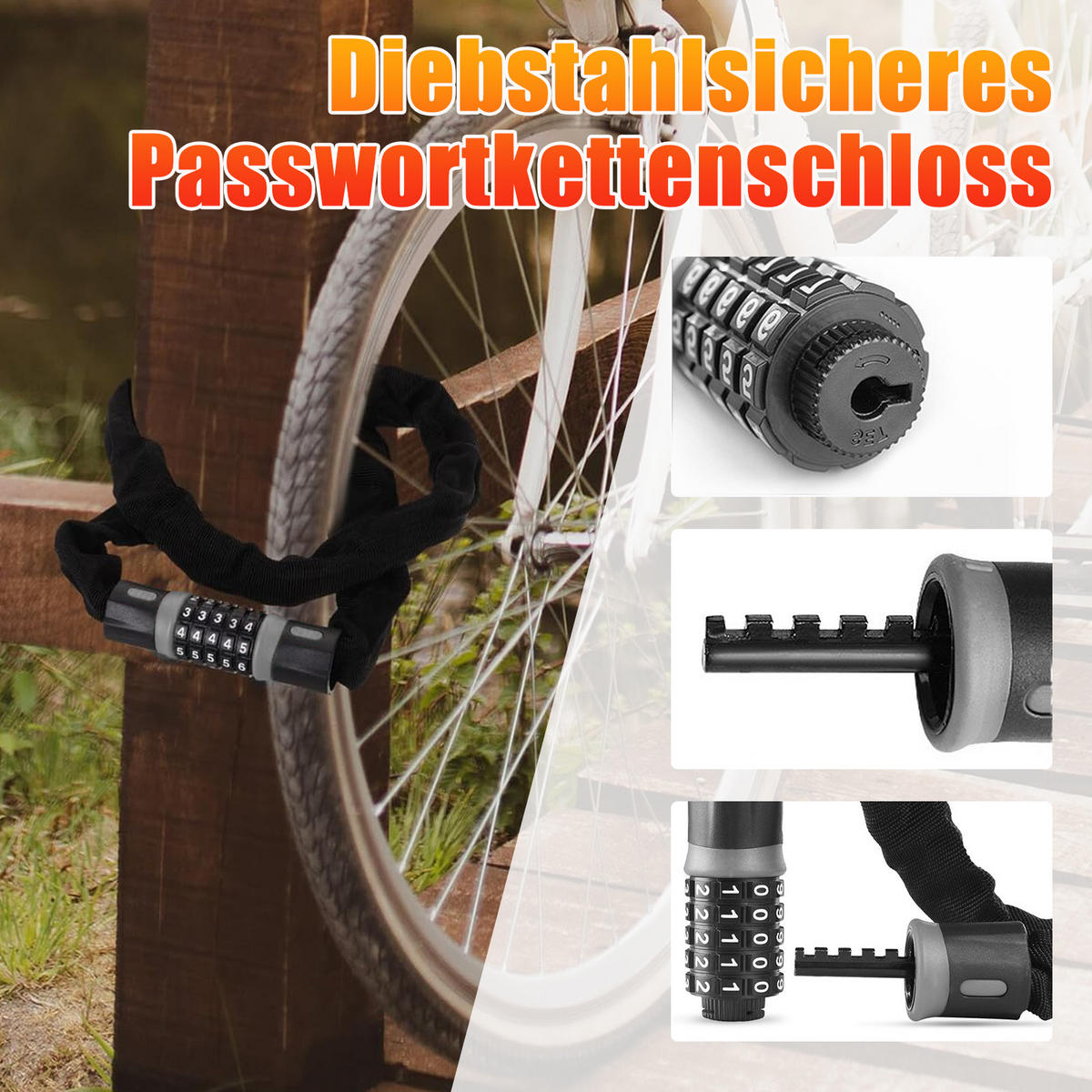 FAHRRADZUBEHÖR Set 5in1, LED-Licht, Gepäckträgertasche & Kettenschloss - Schwarz, Textil (17/39/35cm)
