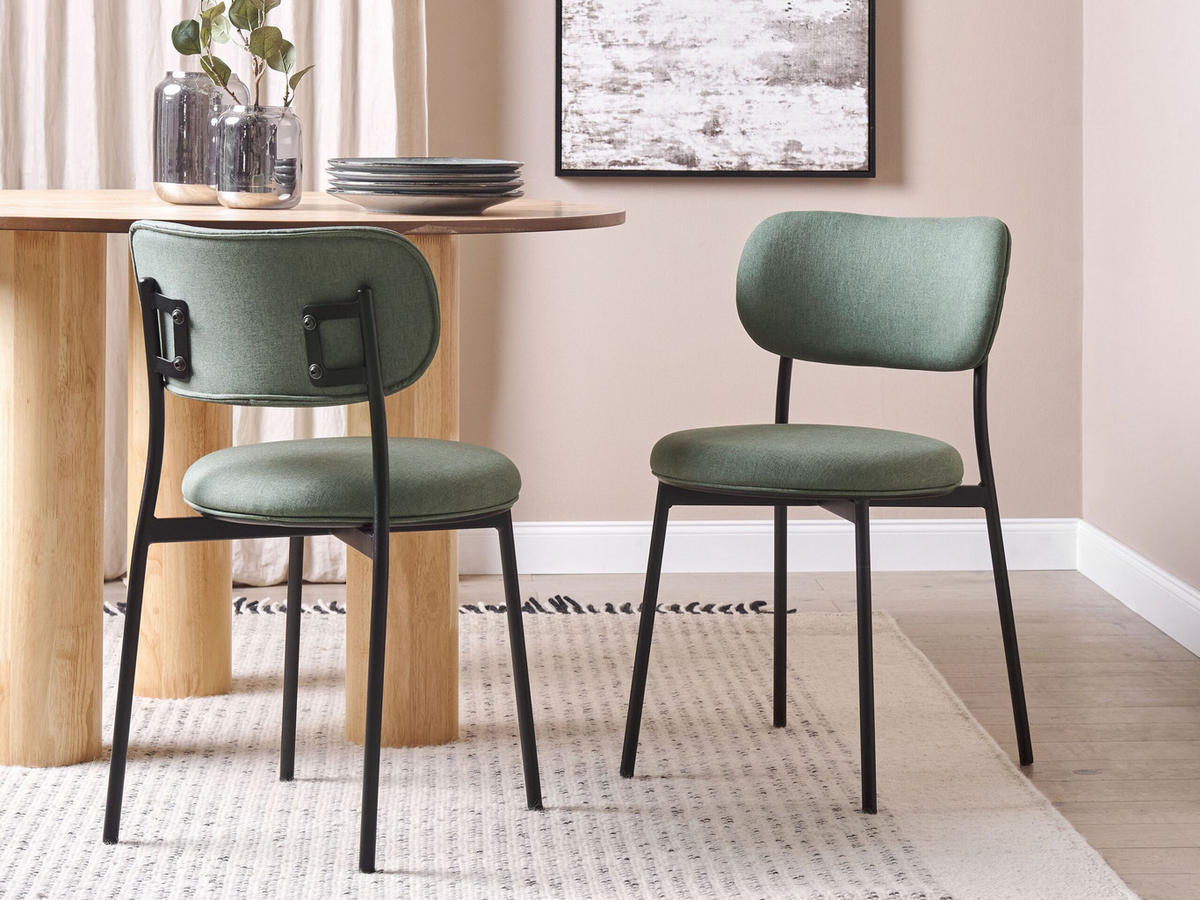 ESSZIMMERSTUHL 2er-Set Stoff dunkelgrün/schwarz Casey - Schwarz/Grün, Textil (43/76/44cm) - Beliani