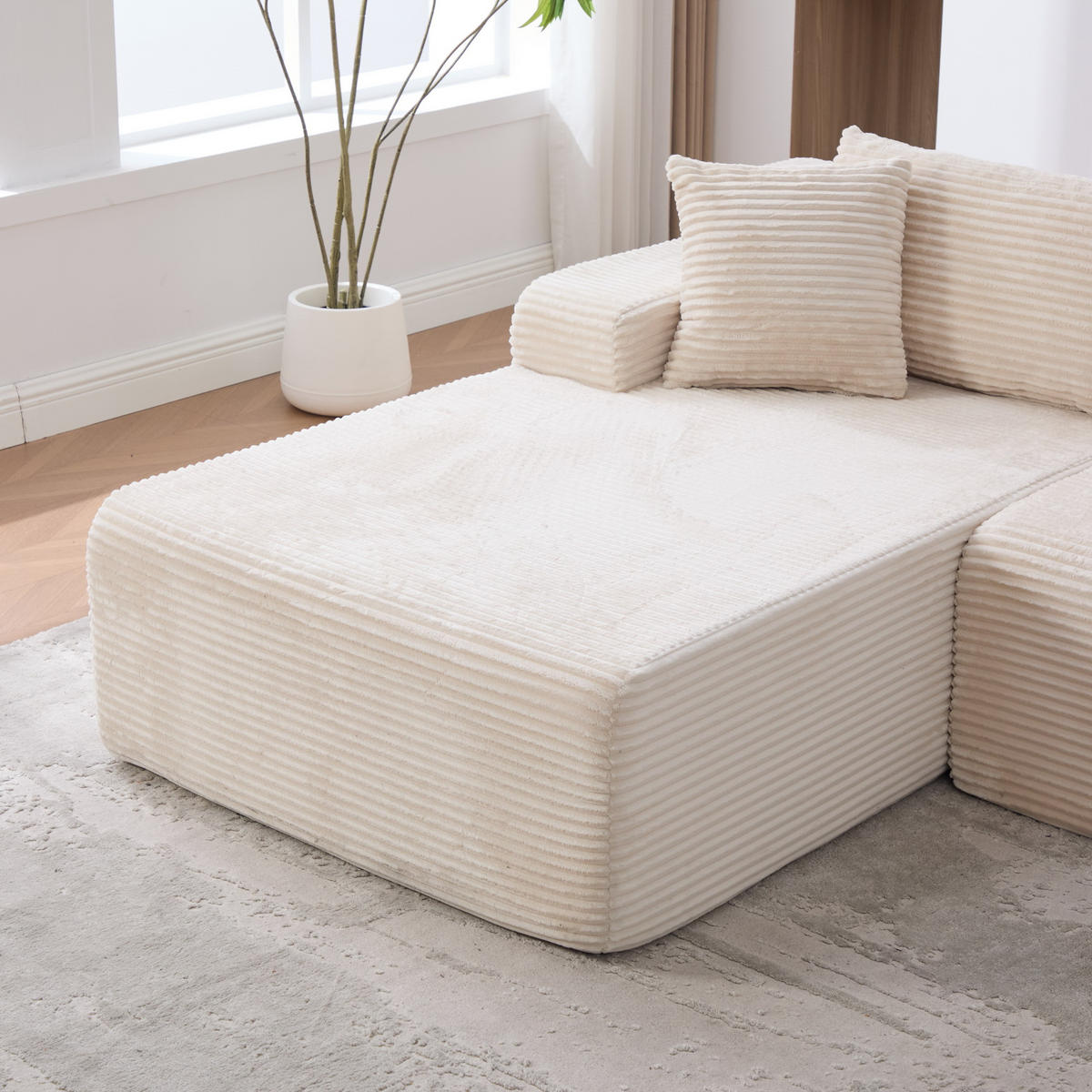 ECKSOFA 272/174/74.5 cm Elfenbein mit 30D hochelastischem Schaumstoff und rutschfestem Boden - Ecru, Textil (174/74.5/272cm) - Oxeza