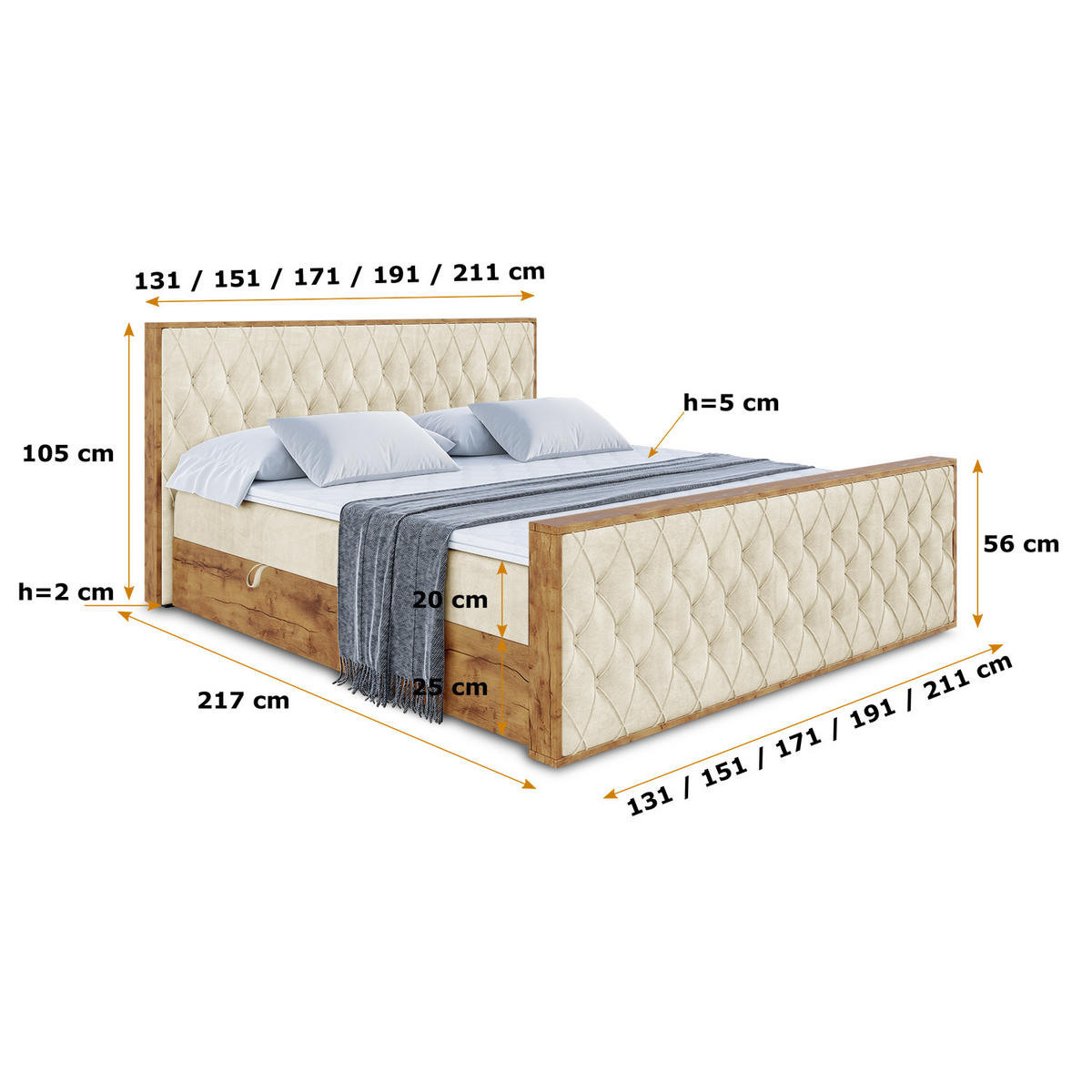 BOXBETT mit Matratze H3 und Lattenrost - LOLLI5-Z - 160x200 - Beige Monolith - Beige, Holzwerkstoff (160/200cm) - ALTDECOR