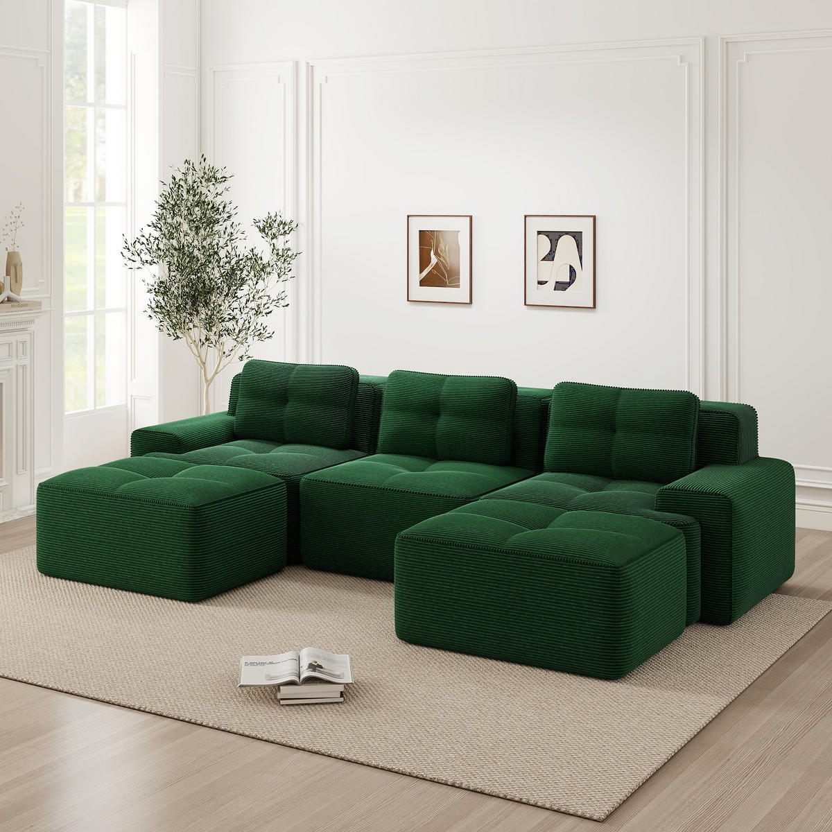 WOHNLANDSCHAFT Cord Grün - Grün, Textil (293/69/177cm) - WISHDOR