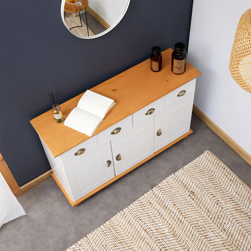 Thumbnail - Idimex Sideboard, Weiß, Braun, Holz, Kiefer, Vintage, 116x74x35 cm, FSC Mix, Wohnzimmer, Kommoden & Sideboards, Sideboar...